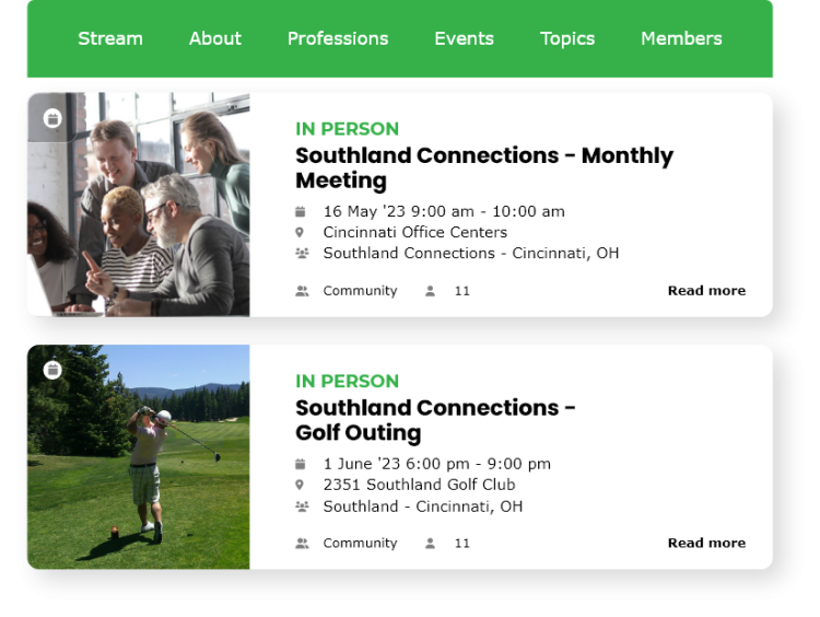 Events interface